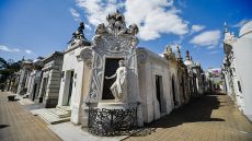 Buenos Aires, Argentina - September 23, 2016: View of the tomb of Rufina Cambaceres (center) at the La Recoleta Cemetery in Capital Federal.